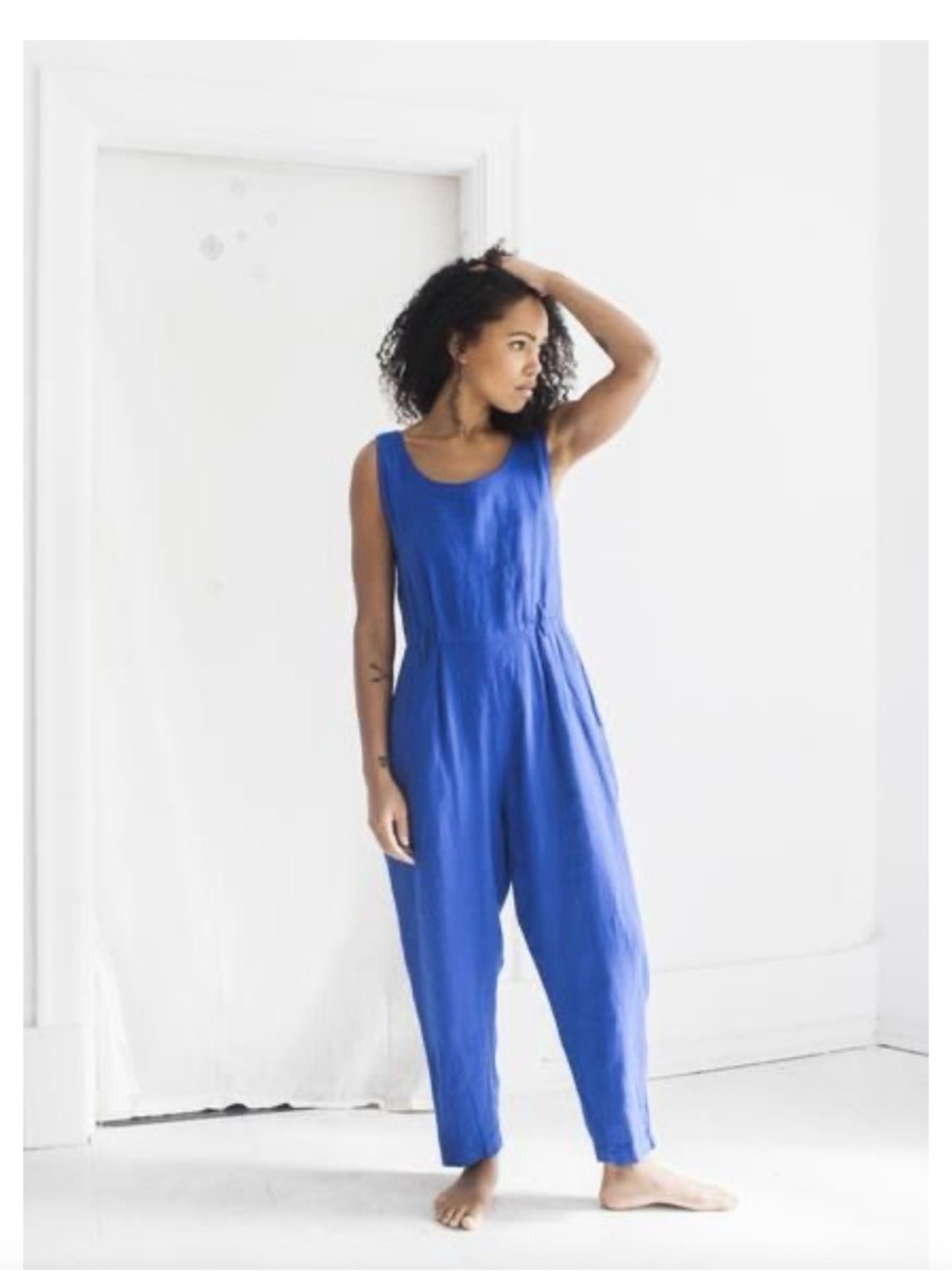BLACK CRANE size small Navy Linen Jumpsuit
